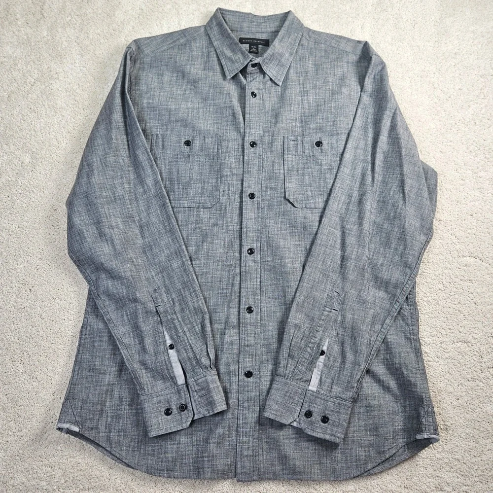 Men's Banana Republic Gray Cotton Long Sleeve Button Down Shirt L‎ Preppy Office